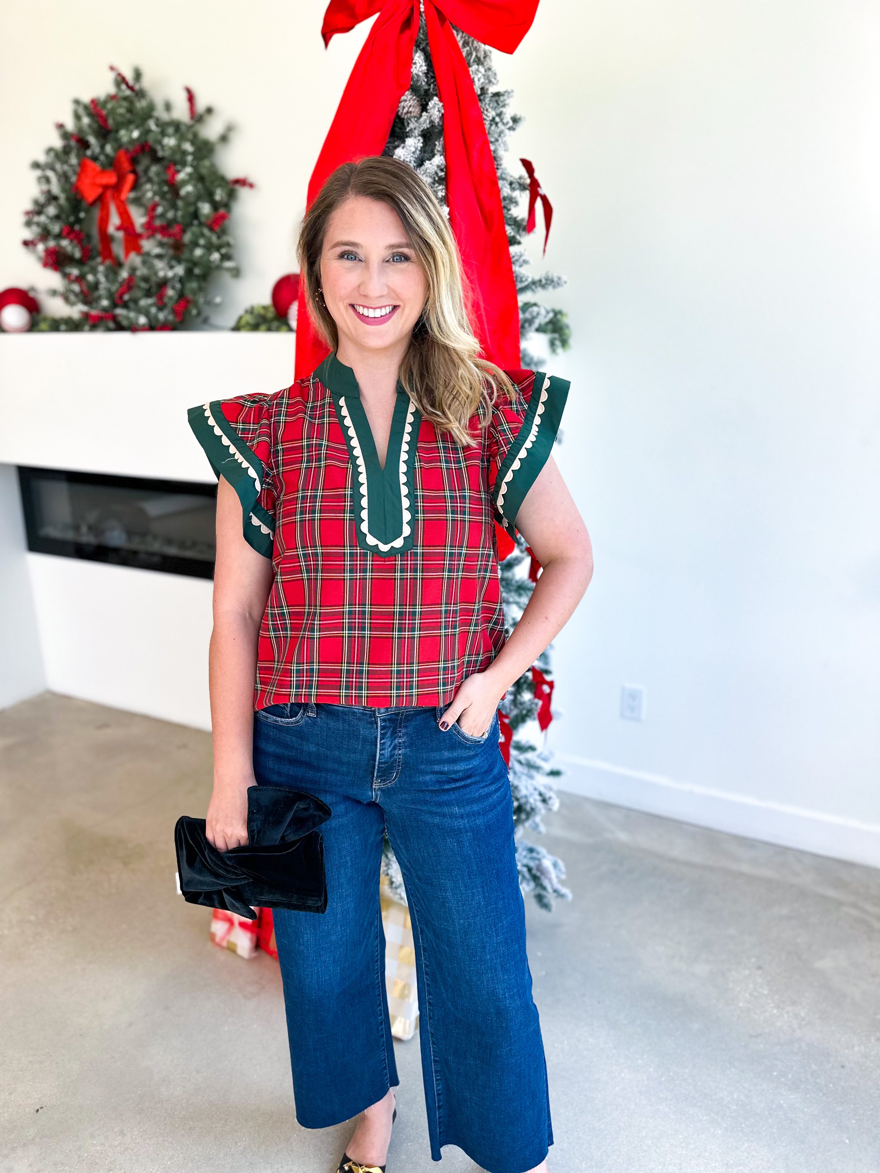 Classy Christmas Blouse-200 Fashion Blouses-ENTRO-July & June Women's Fashion Boutique Located in San Antonio, Texas