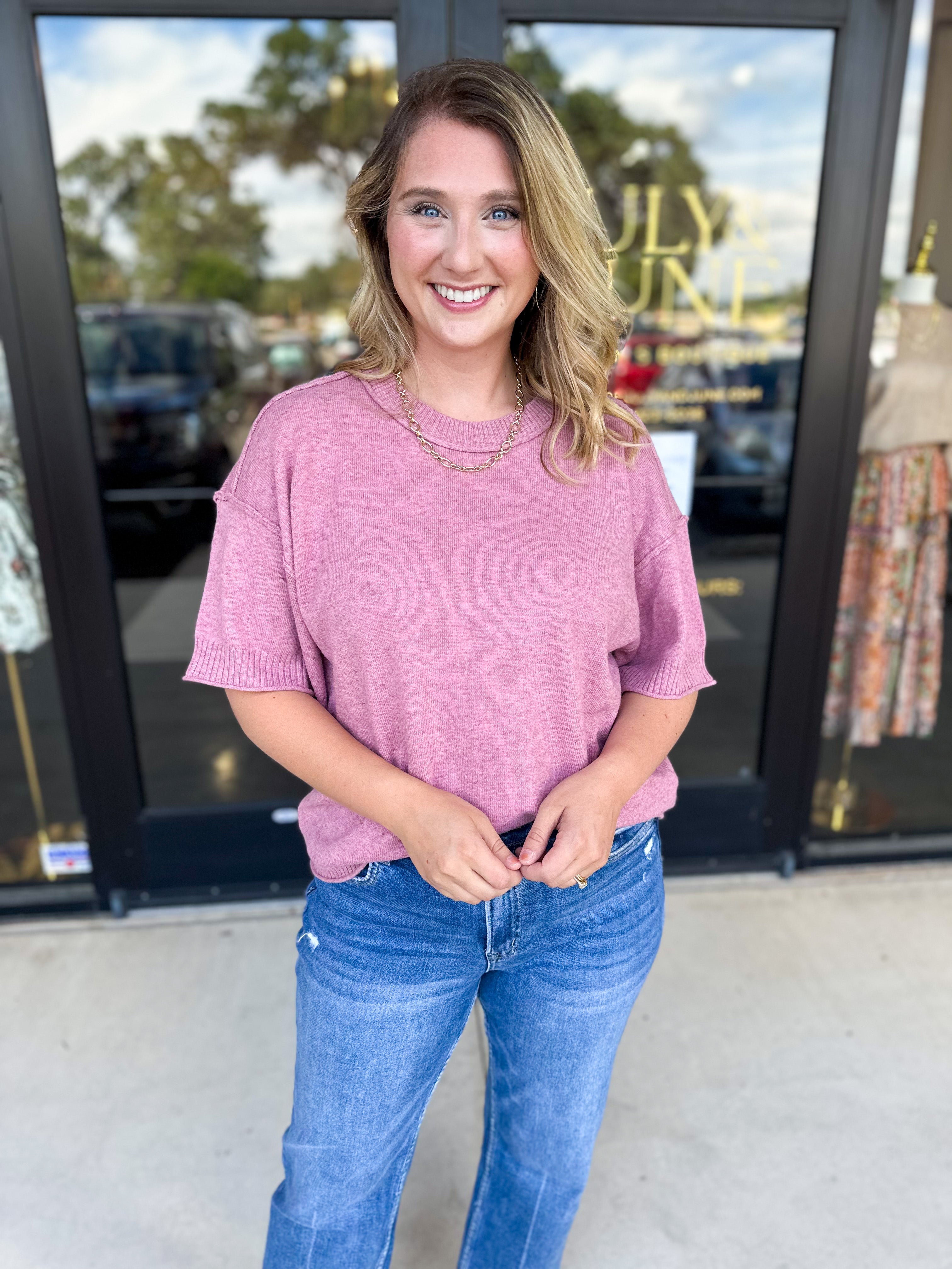 The Ella Knit Sweater Top - Mauve-230 Sweaters/Cardis-JODIFL-July & June Women's Fashion Boutique Located in San Antonio, Texas