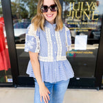Blue Skies Crochet Blouse-200 Fashion Blouses-ENTRO-July & June Women's Fashion Boutique Located in San Antonio, Texas