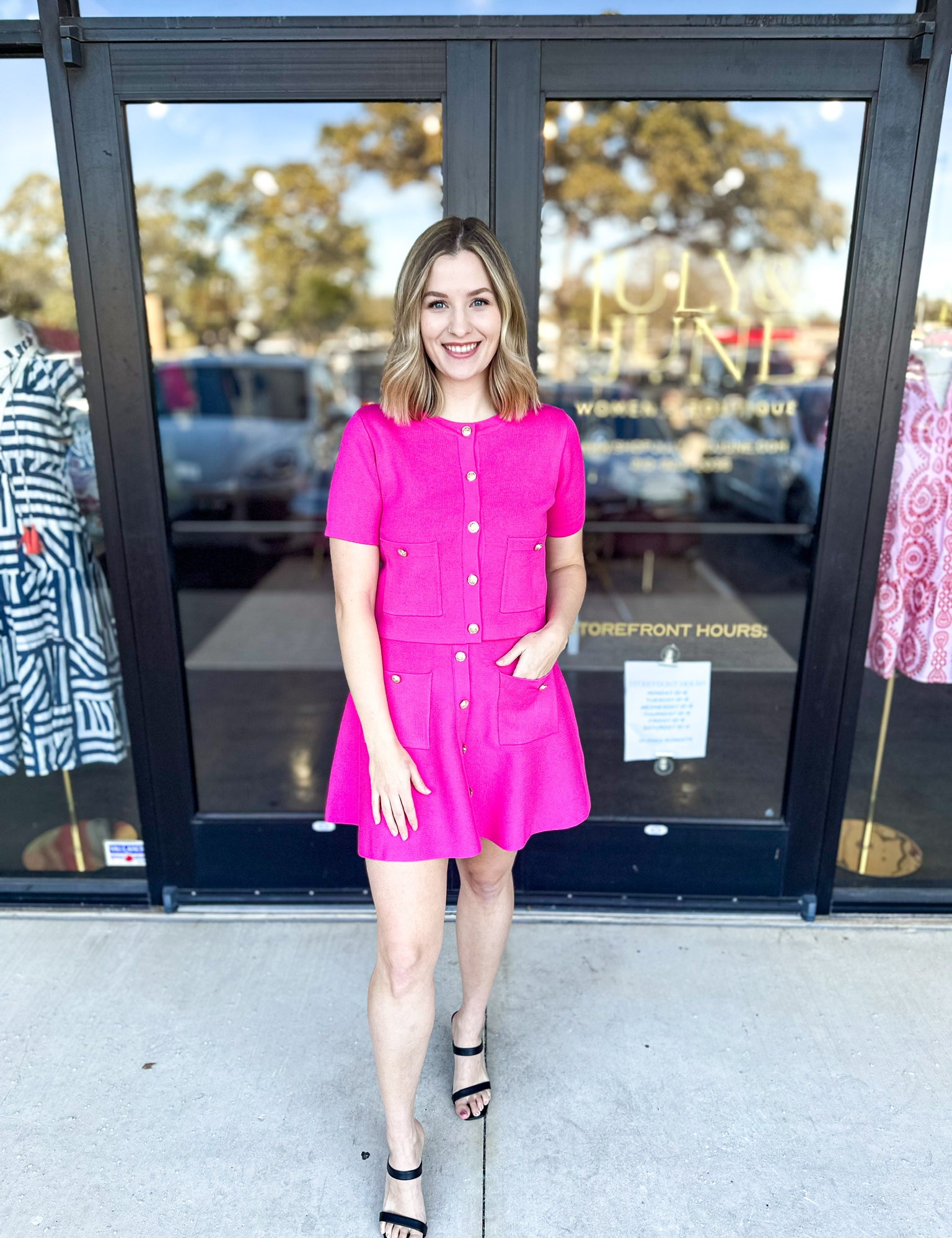 Posh Pink Short Sleeve Cardigan-230 Sweaters/Cardis-ENTRO-July & June Women's Fashion Boutique Located in San Antonio, Texas