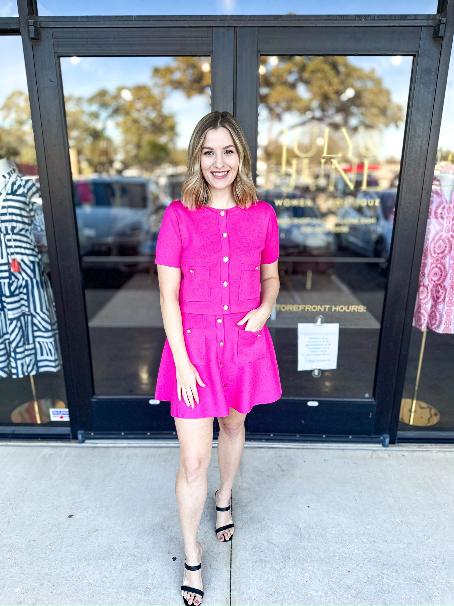 Posh Pink Short Sleeve Cardigan-230 Sweaters/Cardis-ENTRO-July & June Women's Fashion Boutique Located in San Antonio, Texas