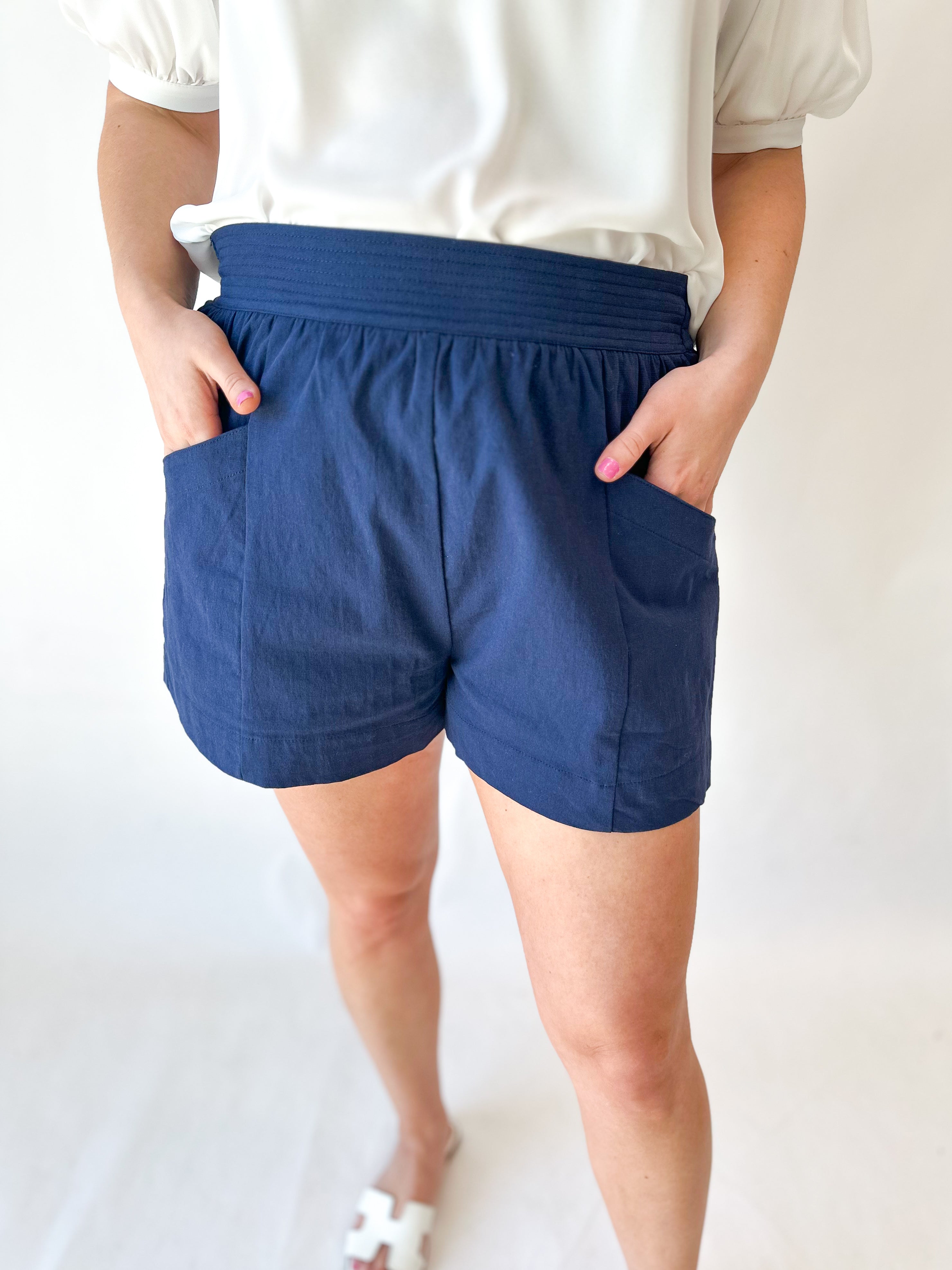 The Everyday Short - Navy-410 Shorts/Skirts-ENTRO-July & June Women's Fashion Boutique Located in San Antonio, Texas
