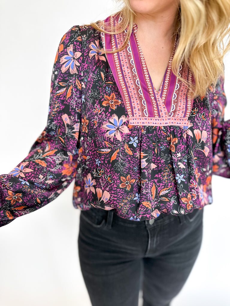 Vibrant Floral Blouse-200 Fashion Blouses-CURRENT AIR CLOTHING-July & June Women's Fashion Boutique Located in San Antonio, Texas