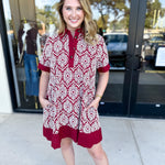 Burgundy Embroidered Mini Dress-510 Mini-ENTRO-July & June Women's Fashion Boutique Located in San Antonio, Texas