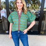 THML - Teal Paisley Blouse-200 Fashion Blouses-THML-July & June Women's Fashion Boutique Located in San Antonio, Texas