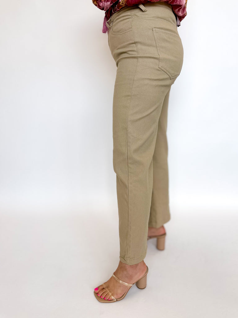 Wide Leg Cropped Denim- Tan-400 Pants-ENTRO-July & June Women's Fashion Boutique Located in San Antonio, Texas