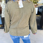 Olive & Denim Details Long Sleeve Top-210 Casual Blouses-JODIFL-July & June Women's Fashion Boutique Located in San Antonio, Texas