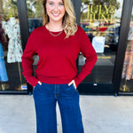 Long Sleeve Sweater Top - Crimson-230 Sweaters/Cardis-ENTRO-July & June Women's Fashion Boutique Located in San Antonio, Texas