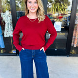 Long Sleeve Sweater Top - Crimson-230 Sweaters/Cardis-ENTRO-July & June Women's Fashion Boutique Located in San Antonio, Texas