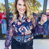 Deep Blue Floral Blouse-200 Fashion Blouses-FATE-July & June Women's Fashion Boutique Located in San Antonio, Texas