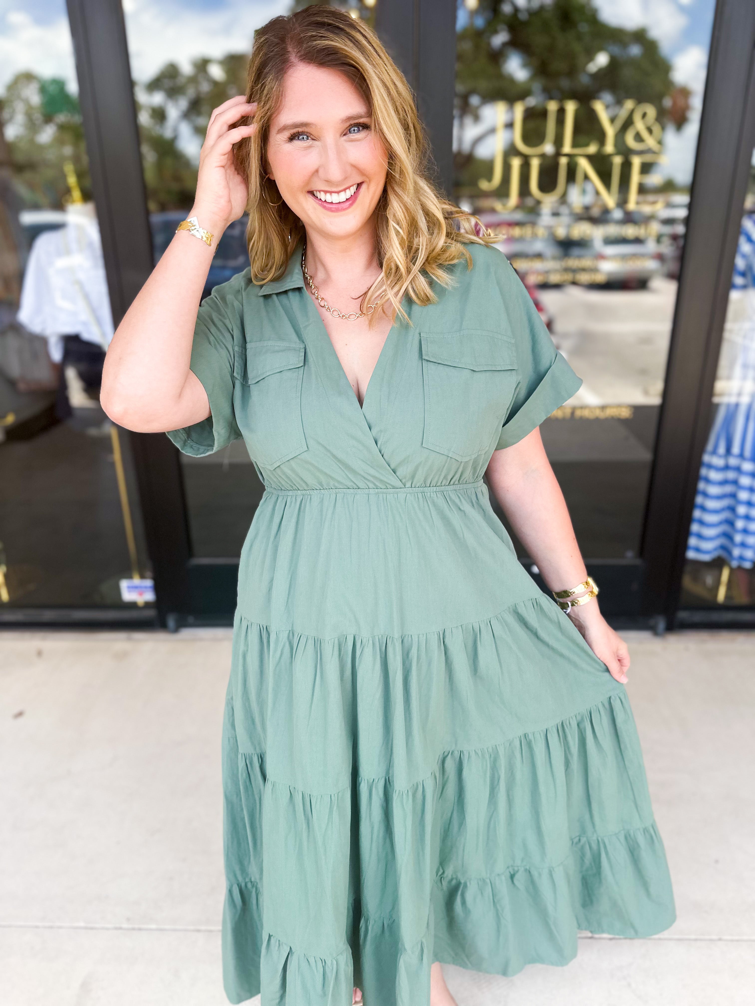Vintage Green Midi Dress-500 Midi-LISTICLE-July & June Women's Fashion Boutique Located in San Antonio, Texas