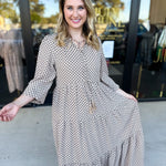 Taupe & Black Midi Dress-500 Midi-POLOGRAM-July & June Women's Fashion Boutique Located in San Antonio, Texas