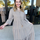 Taupe & Black Midi Dress-500 Midi-POLOGRAM-July & June Women's Fashion Boutique Located in San Antonio, Texas