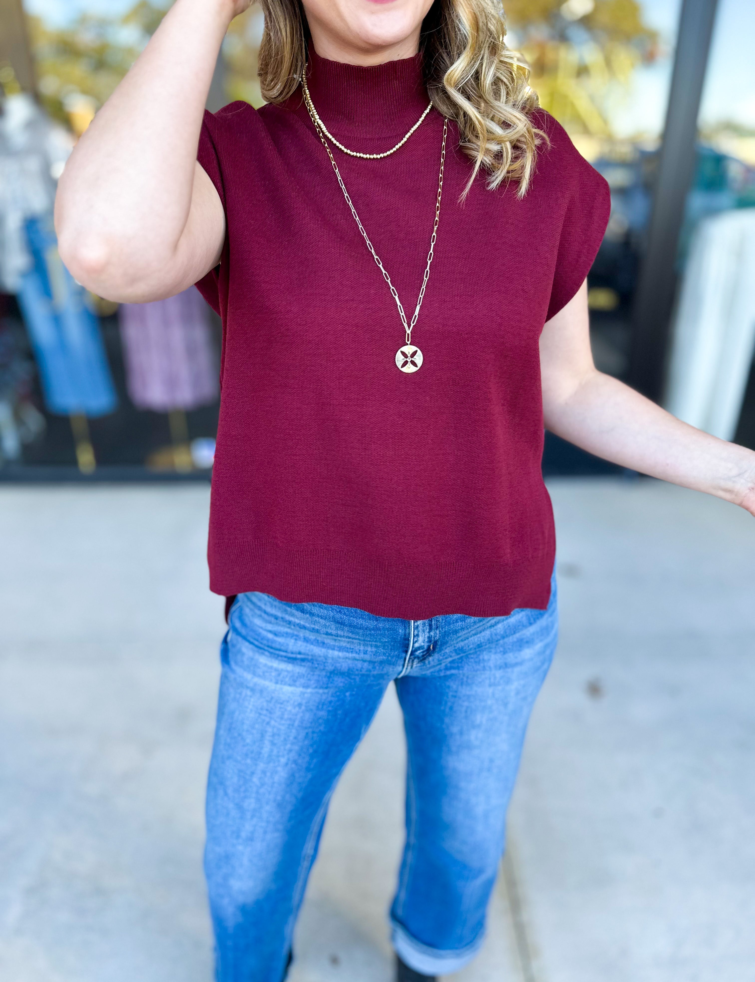 The Abigail Sweater Top - Burgundy-230 Sweaters/Cardis-ENTRO-July & June Women's Fashion Boutique Located in San Antonio, Texas