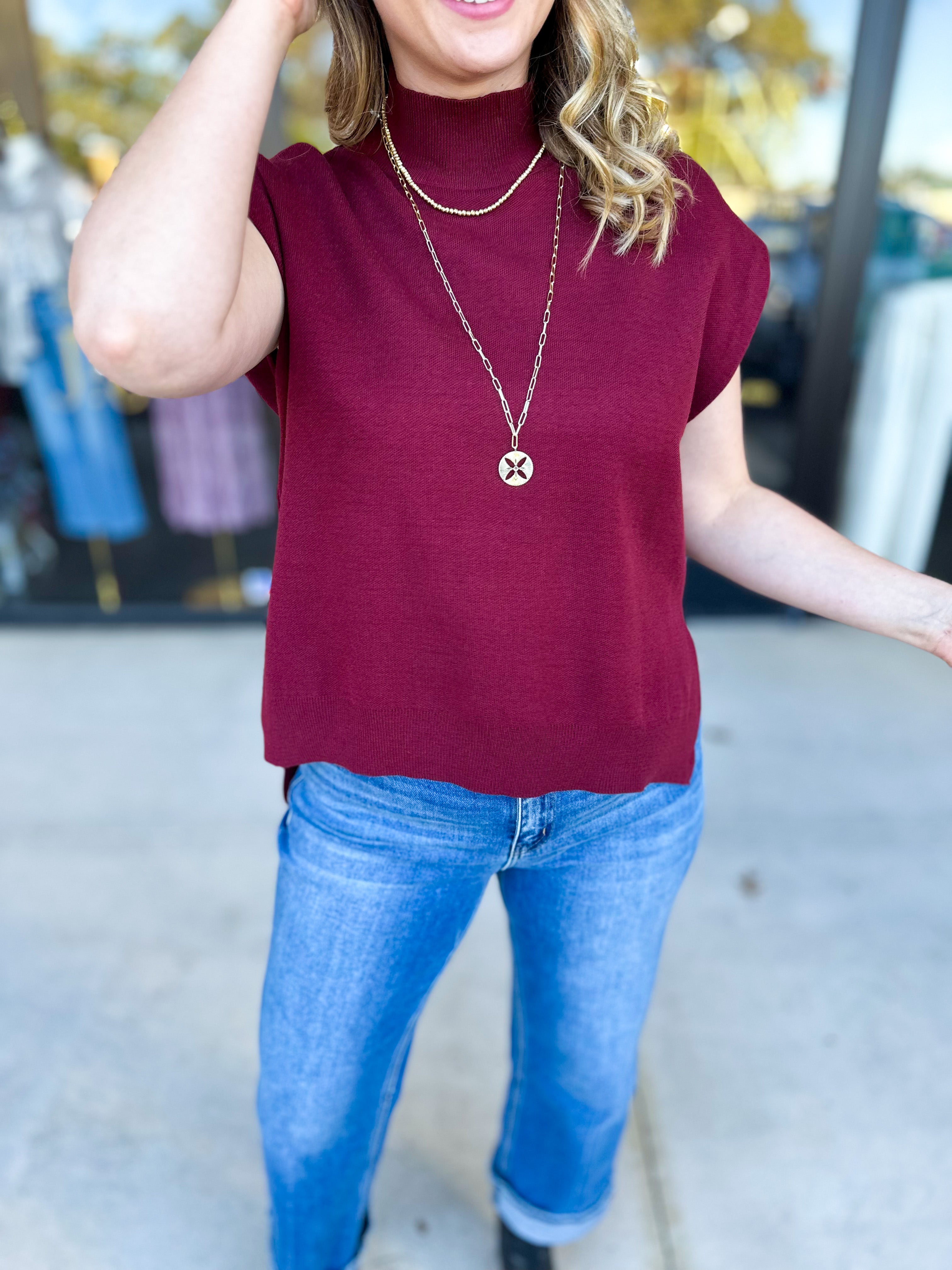 The Abigail Sweater Top - Burgundy-230 Sweaters/Cardis-ENTRO-July & June Women's Fashion Boutique Located in San Antonio, Texas