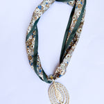 Scarf Necklace - Olive Floral Funky Oval-110 Jewelry & Hair-HART DESIGNS-July & June Women's Fashion Boutique Located in San Antonio, Texas