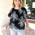 THML - Black & White Flower Power Blouse-200 Fashion Blouses-THML-July & June Women's Fashion Boutique Located in San Antonio, Texas