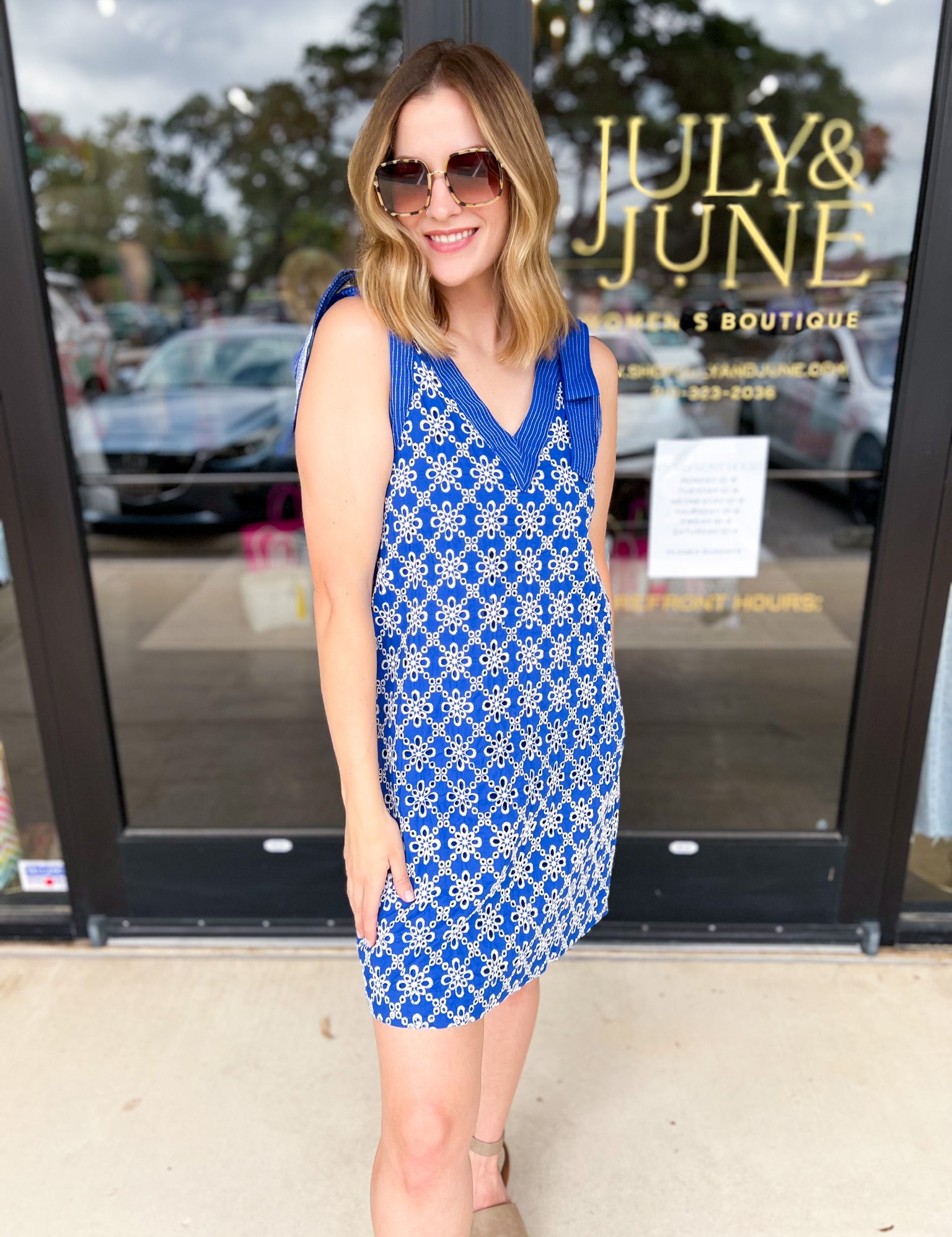 Royal Blue Embroidered Mini Dress-510 Mini-FATE-July & June Women's Fashion Boutique Located in San Antonio, Texas