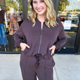 Soft Modal Bomber Jacket - Chocolate-300 Athleisure/Lounge-SKIES ARE BLUE-July & June Women's Fashion Boutique Located in San Antonio, Texas