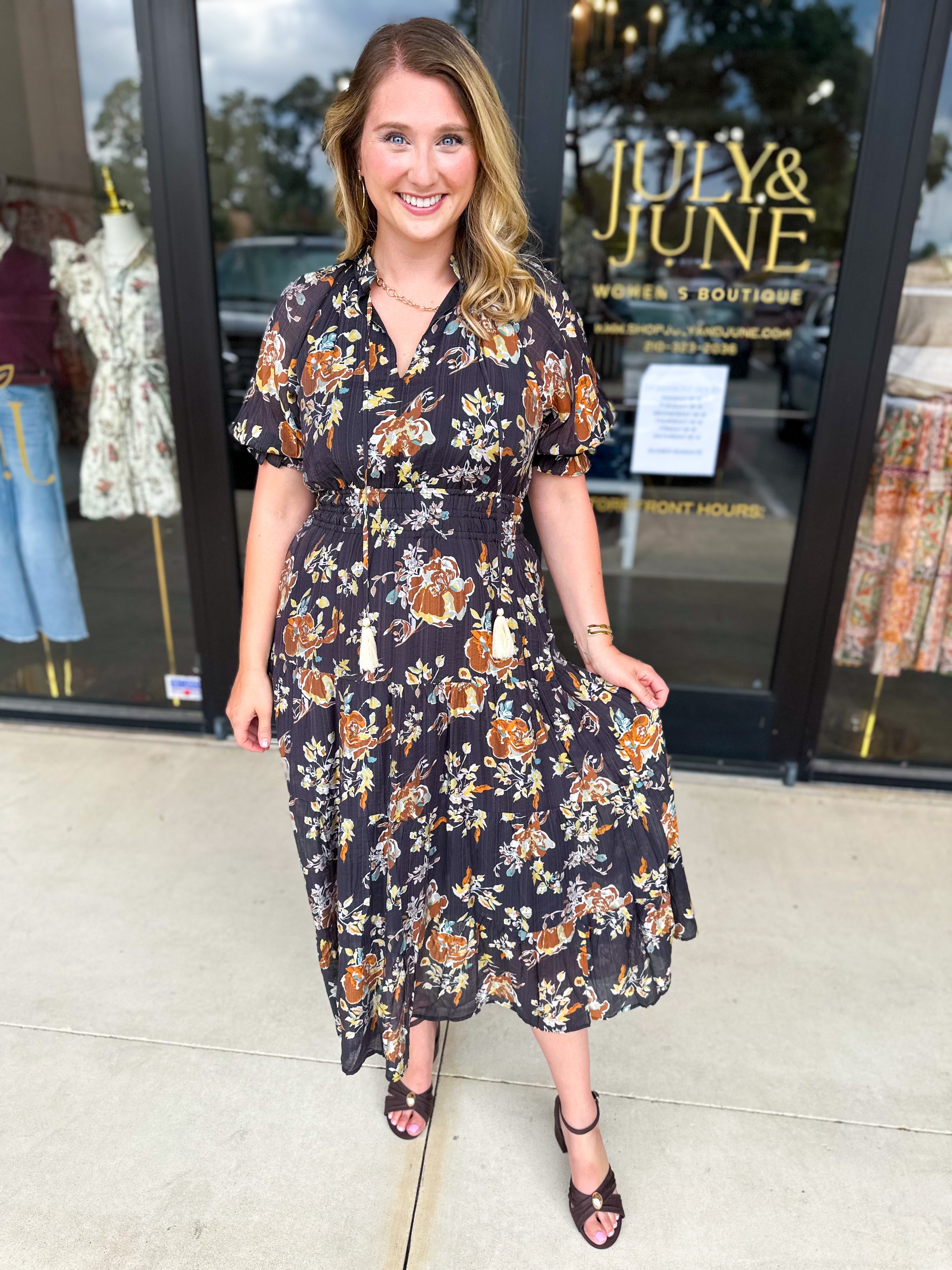THML - Elise Garden Midi Dress-500 Midi-THML-July & June Women's Fashion Boutique Located in San Antonio, Texas