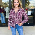 The Wrenlee Blouse - Wine-200 Fashion Blouses-POLOGRAM-July & June Women's Fashion Boutique Located in San Antonio, Texas
