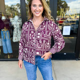 The Wrenlee Blouse - Wine-200 Fashion Blouses-POLOGRAM-July & June Women's Fashion Boutique Located in San Antonio, Texas