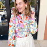 Lavender & Yellow Floral Blouse-200 Fashion Blouses-FATE-July & June Women's Fashion Boutique Located in San Antonio, Texas