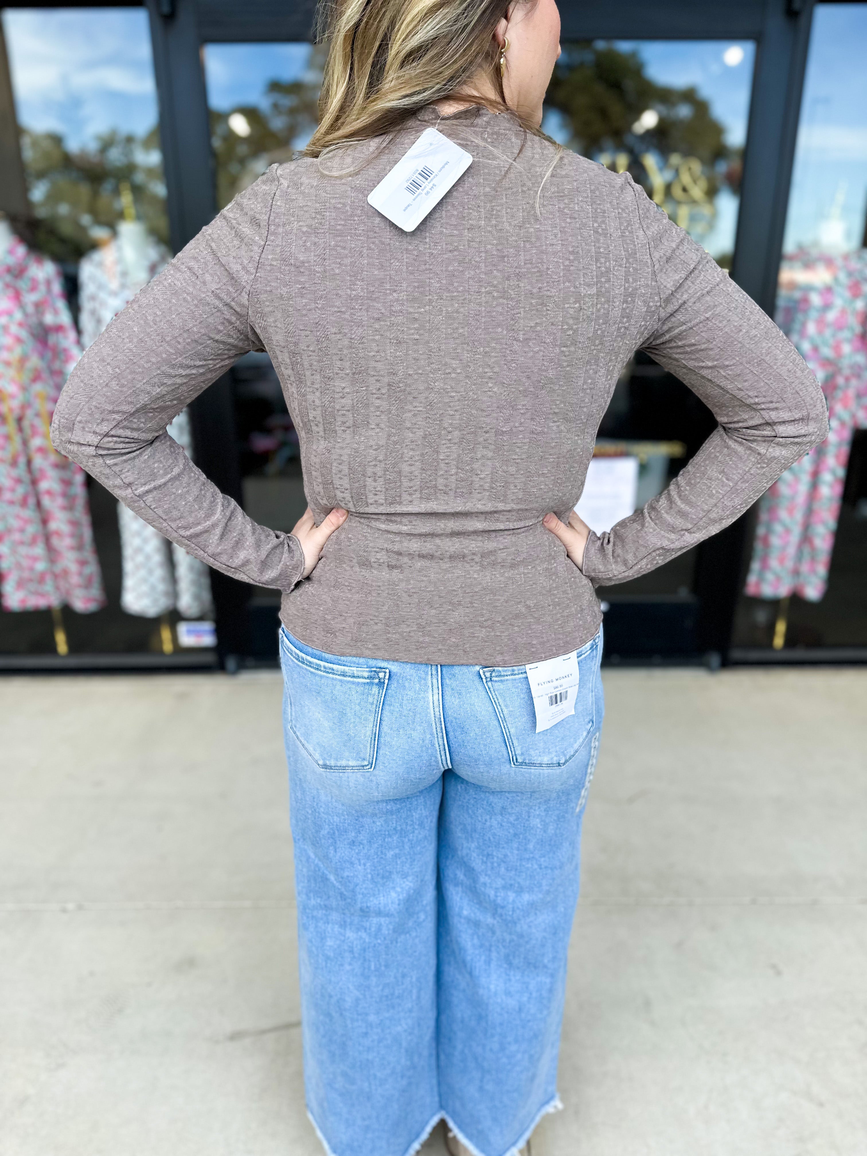 Kinsley Long Sleeve - Taupe-210 Casual Blouses-POLOGRAM-July & June Women's Fashion Boutique Located in San Antonio, Texas