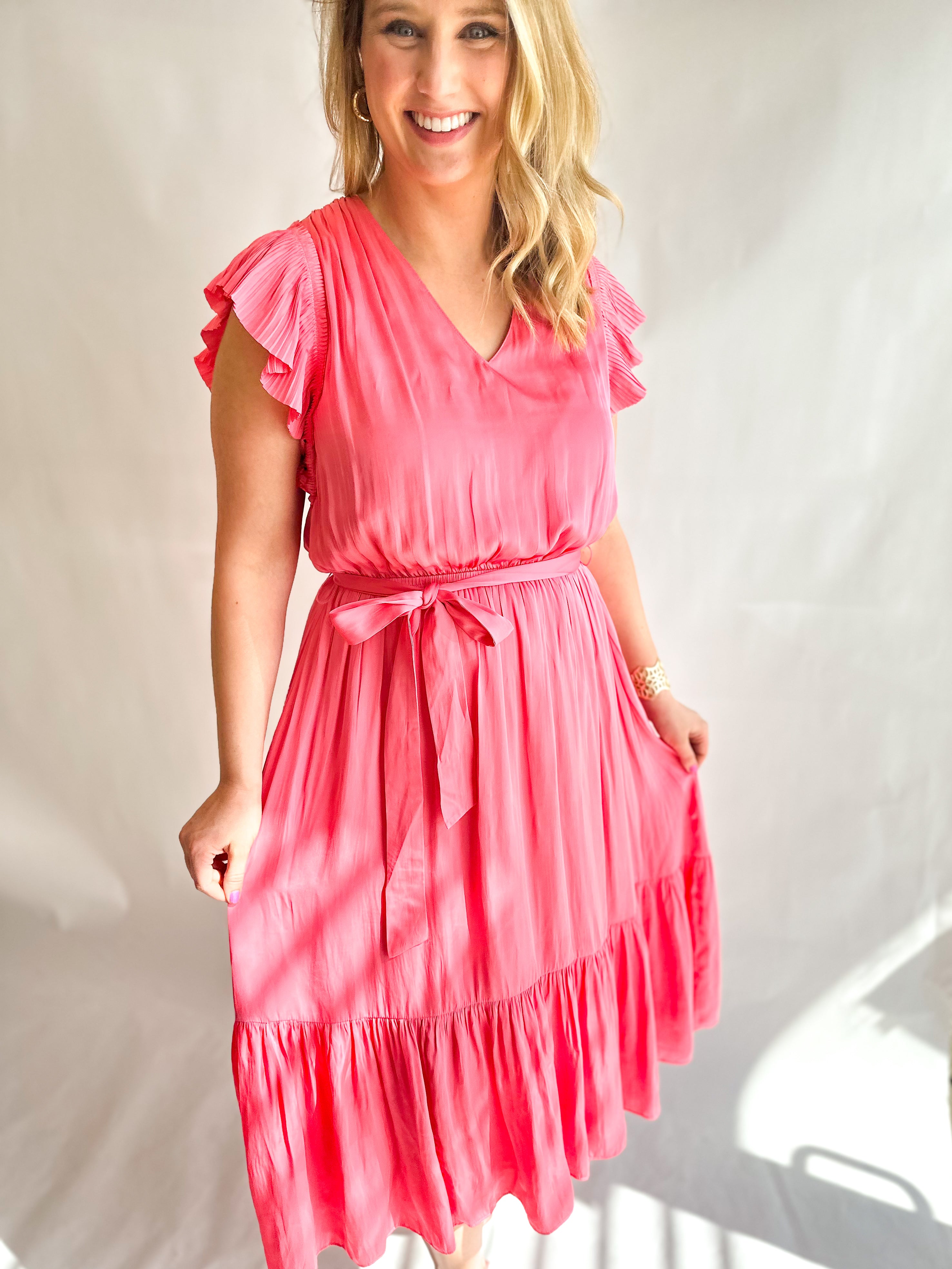 Brink Pink Midi Dress-500 Midi-CURRENT AIR CLOTHING-July & June Women's Fashion Boutique Located in San Antonio, Texas