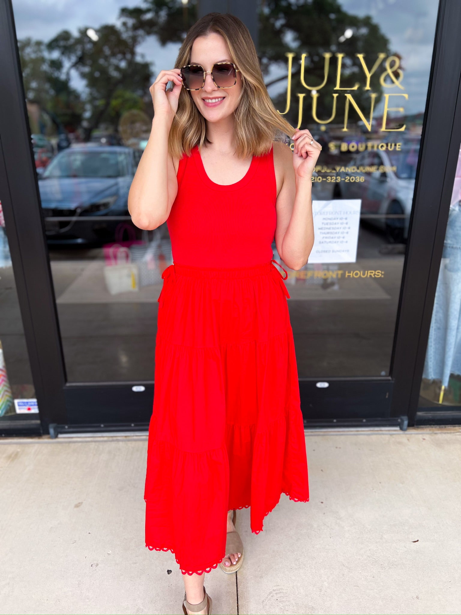 The Summertime Savvy Midi Dress - Red-500 Midi-SKIES ARE BLUE-July & June Women's Fashion Boutique Located in San Antonio, Texas