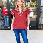 Pumpkin & Pink Crochet Blouse-200 Fashion Blouses-ENTRO-July & June Women's Fashion Boutique Located in San Antonio, Texas