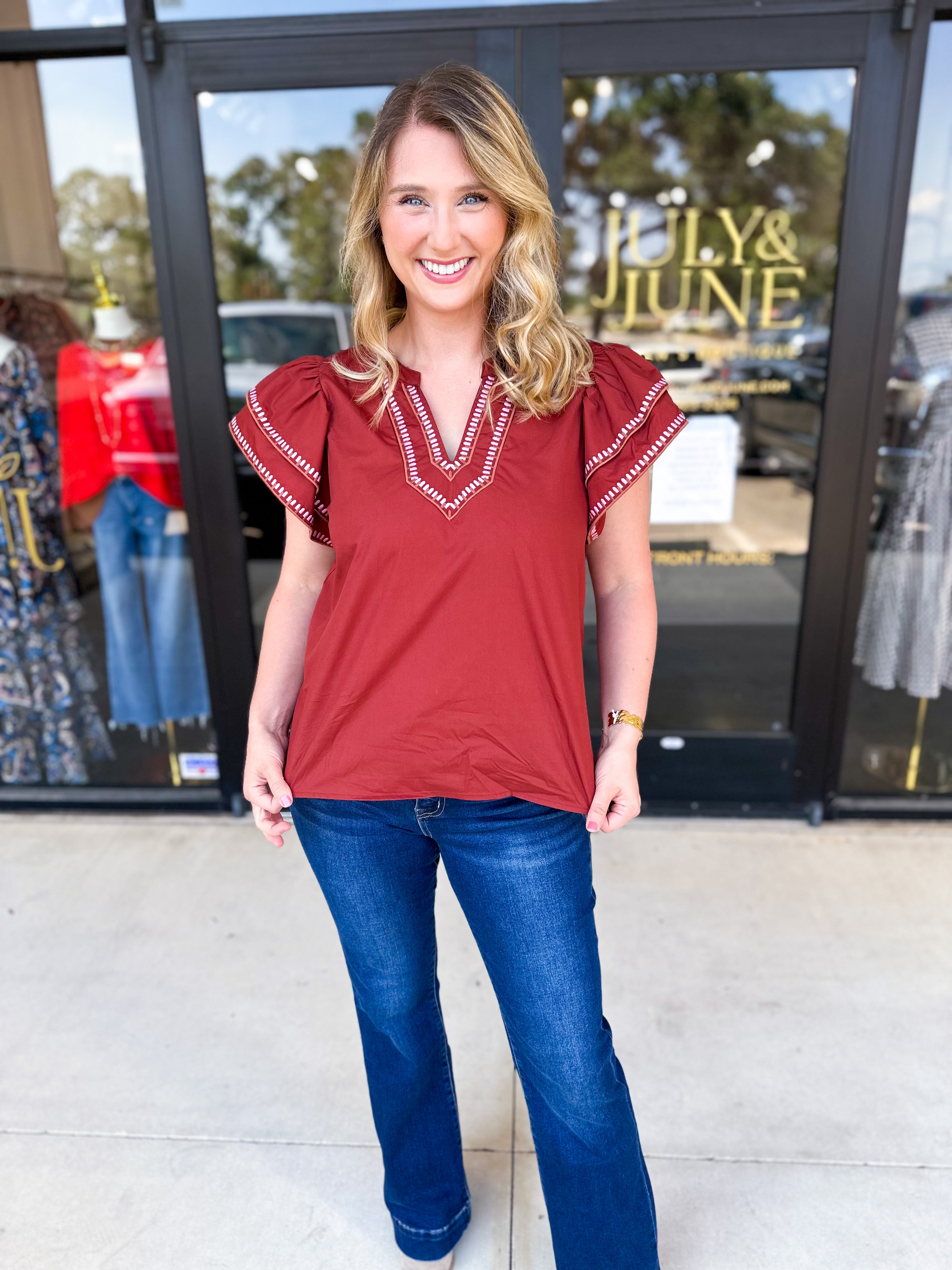 Pumpkin & Pink Crochet Blouse-200 Fashion Blouses-ENTRO-July & June Women's Fashion Boutique Located in San Antonio, Texas