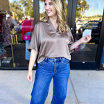 Pink Friday Doorbuster - Classic Satin Blouse - Mocha - ONLINE-PINK FRIDAY DOORBUSTERS-GLAM-July & June Women's Fashion Boutique Located in San Antonio, Texas