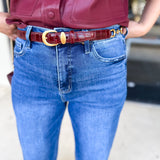 Skinny Croco Belt - Burgundy-130 ACCESSORIES-Most Wanted USA-July & June Women's Fashion Boutique Located in San Antonio, Texas