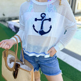 Anchor Mesh Sweater Top-230 Sweaters/Cardis-SHIRALEAH-July & June Women's Fashion Boutique Located in San Antonio, Texas