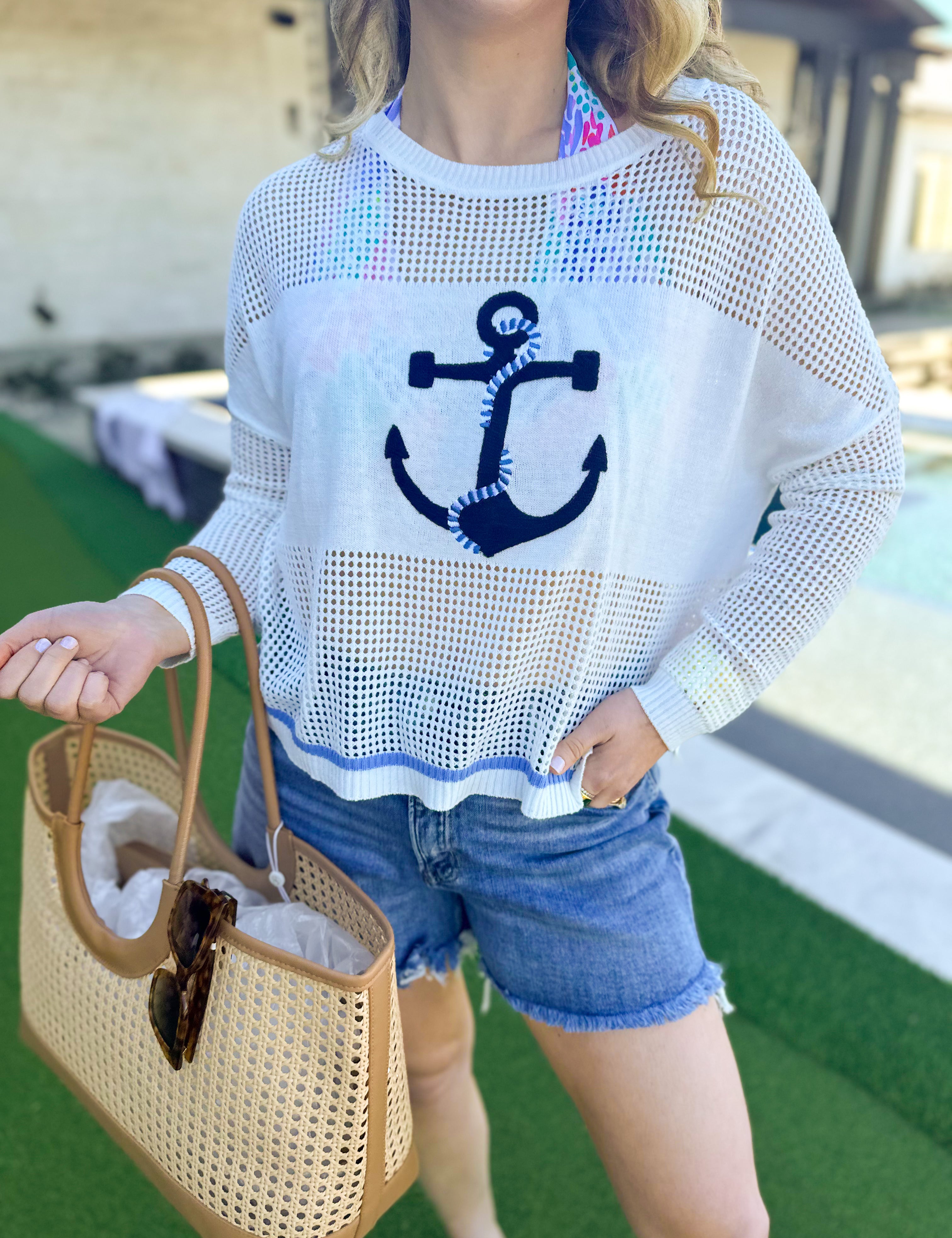 Anchor Mesh Sweater Top-230 Sweaters/Cardis-SHIRALEAH-July & June Women's Fashion Boutique Located in San Antonio, Texas