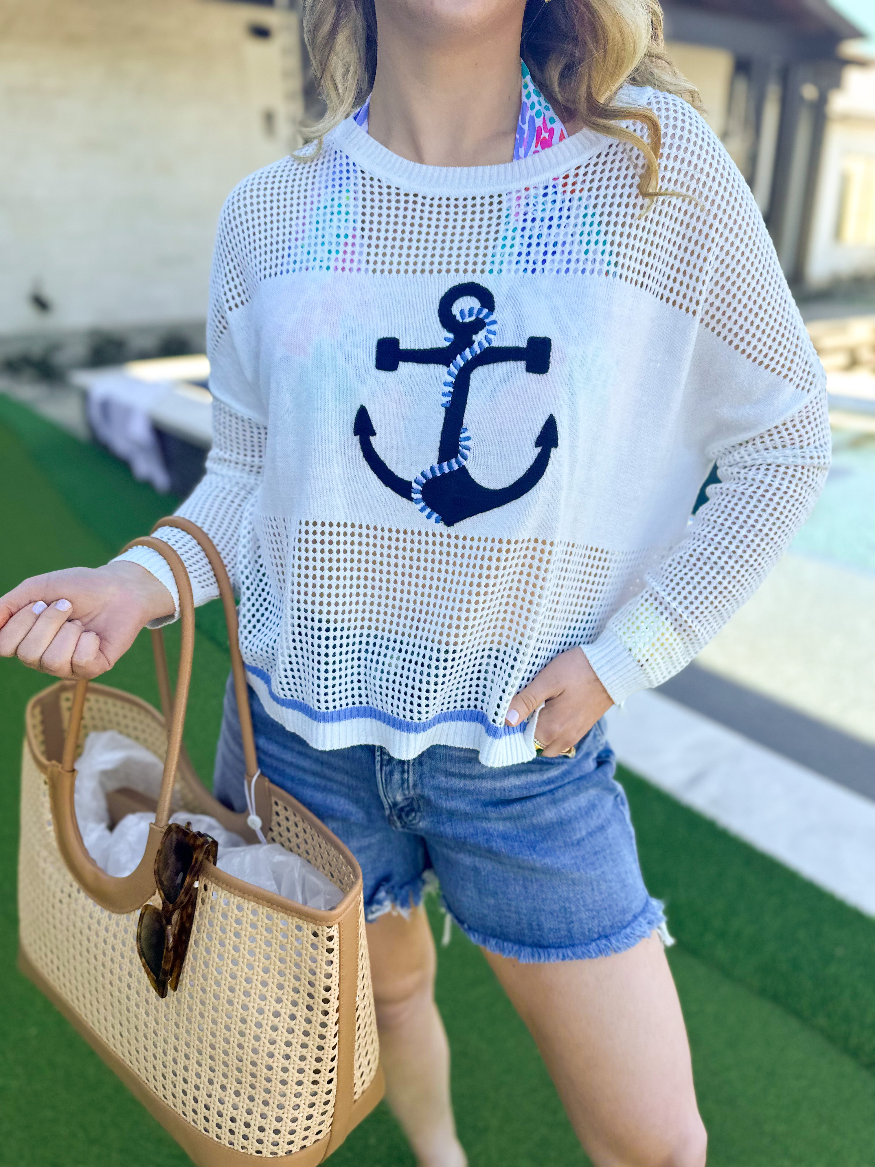 Anchor Mesh Sweater Top-230 Sweaters/Cardis-SHIRALEAH-July & June Women's Fashion Boutique Located in San Antonio, Texas