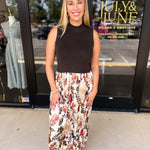 Kate Vintage Olive Floral Midi Dress-500 Midi-SKIES ARE BLUE-July & June Women's Fashion Boutique Located in San Antonio, Texas