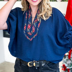 The Stacy Blouse - Navy-200 Fashion Blouses-ENTRO-July & June Women's Fashion Boutique Located in San Antonio, Texas