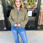 Olive & Denim Details Long Sleeve Top-210 Casual Blouses-JODIFL-July & June Women's Fashion Boutique Located in San Antonio, Texas