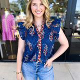 THML - Navy & Rust Blouse-200 Fashion Blouses-THML-July & June Women's Fashion Boutique Located in San Antonio, Texas