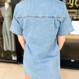 Light Denim Zip Mini Dress-510 Mini-FATE-July & June Women's Fashion Boutique Located in San Antonio, Texas
