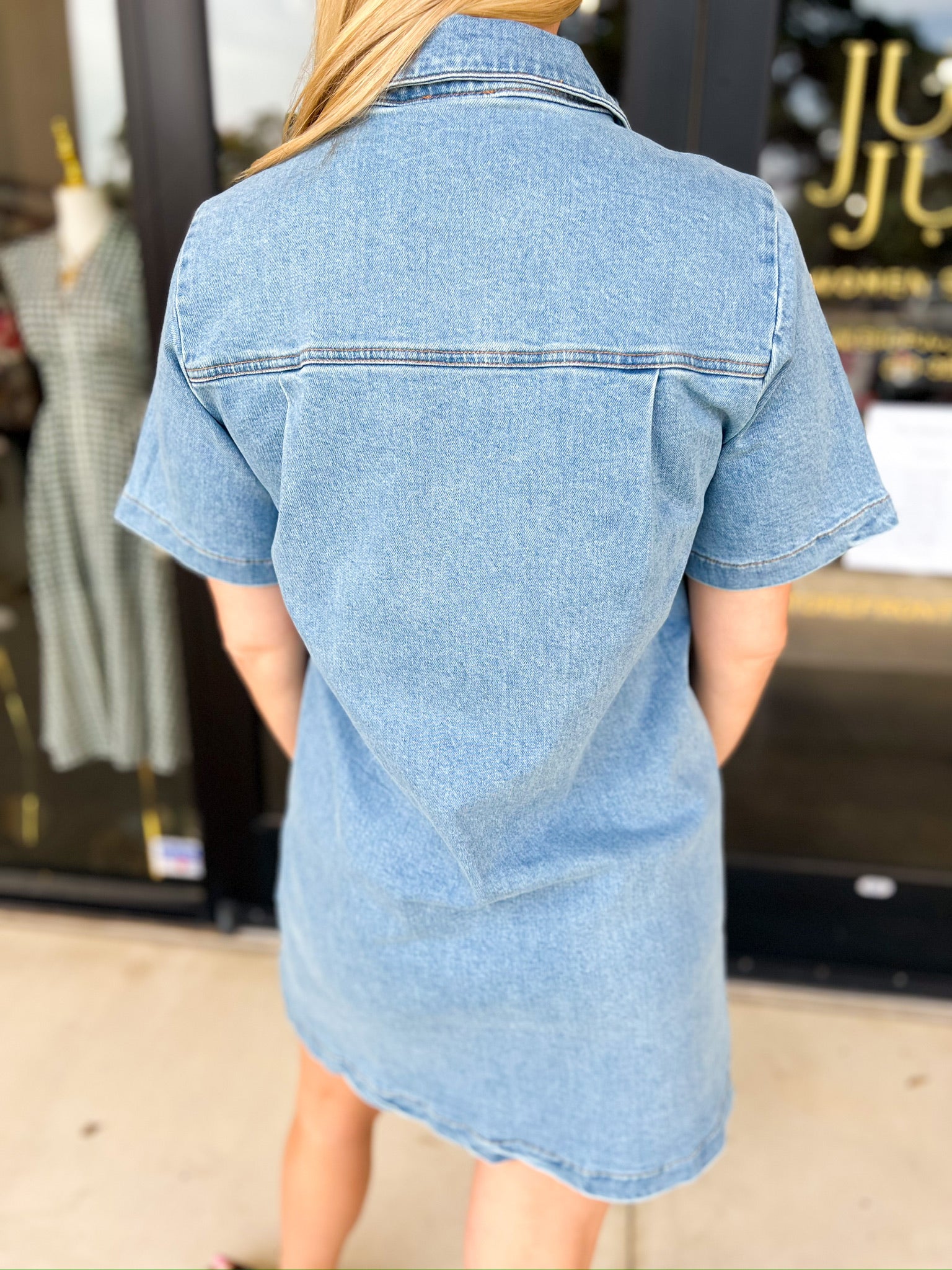 Light Denim Zip Mini Dress-510 Mini-FATE-July & June Women's Fashion Boutique Located in San Antonio, Texas