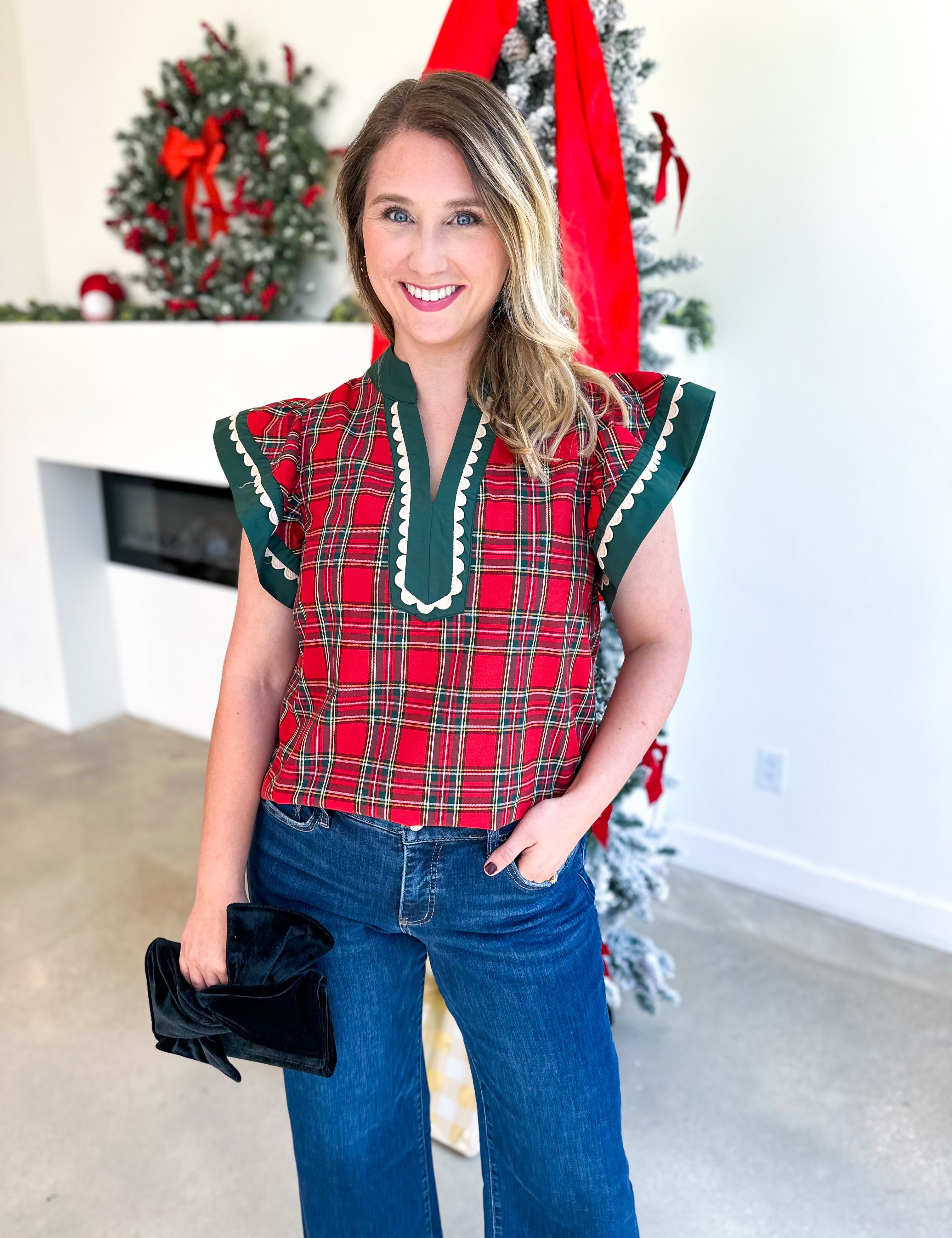 Classy Christmas Blouse-200 Fashion Blouses-ENTRO-July & June Women's Fashion Boutique Located in San Antonio, Texas