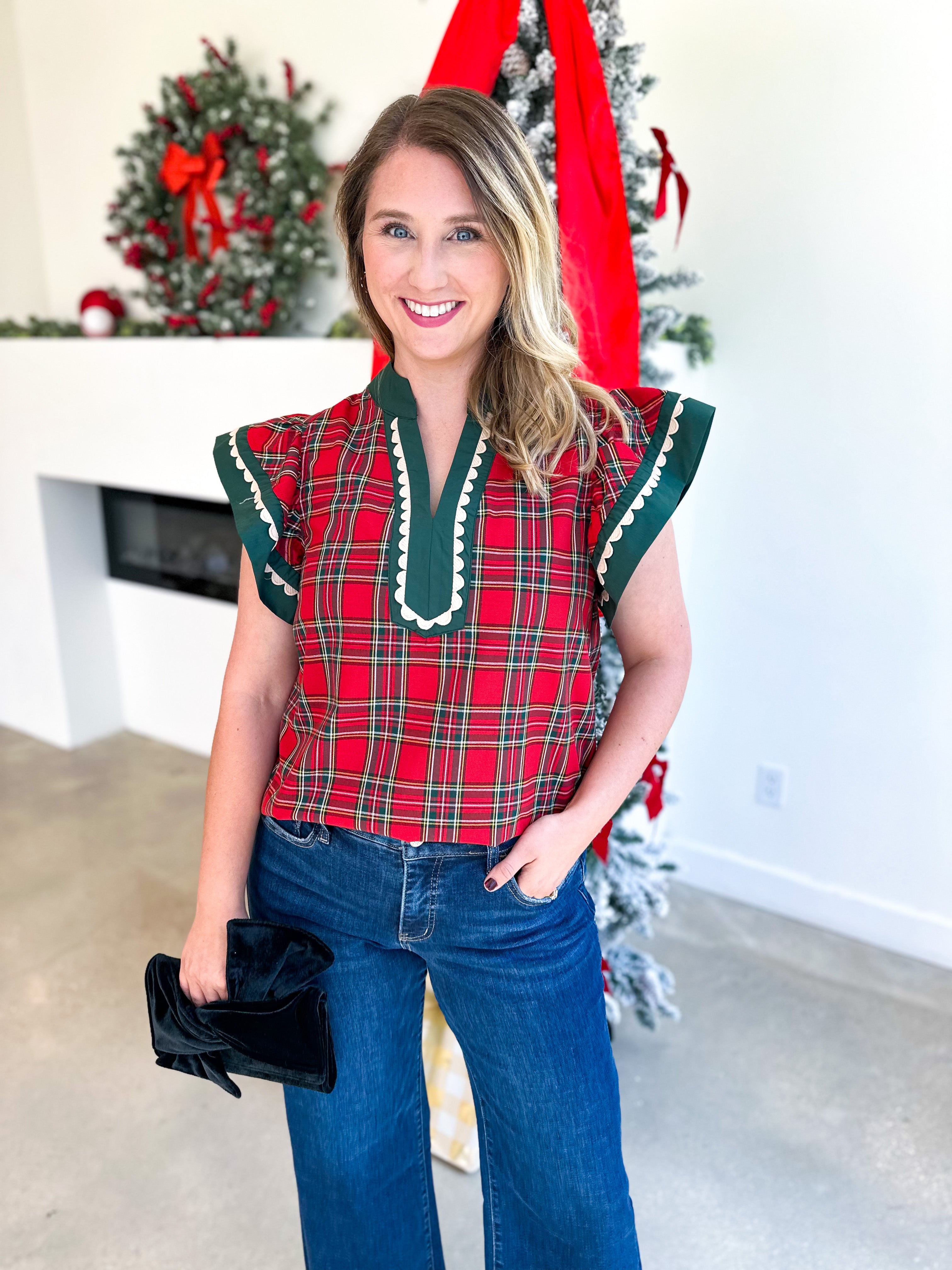 Classy Christmas Blouse-200 Fashion Blouses-ENTRO-July & June Women's Fashion Boutique Located in San Antonio, Texas