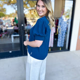 Everyday Ruffle V-Neck Blouse - Teal-200 Fashion Blouses-JODIFL-July & June Women's Fashion Boutique Located in San Antonio, Texas