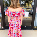 The Callie Floral Off The Shoulder Midi Dress-500 Midi-OLIVACEOUS-July & June Women's Fashion Boutique Located in San Antonio, Texas
