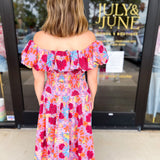 The Callie Floral Off The Shoulder Midi Dress-500 Midi-OLIVACEOUS-July & June Women's Fashion Boutique Located in San Antonio, Texas