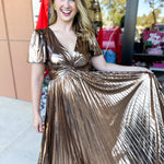 Bronze Pleated Maxi Dress-500 Midi-SKIES ARE BLUE-July & June Women's Fashion Boutique Located in San Antonio, Texas