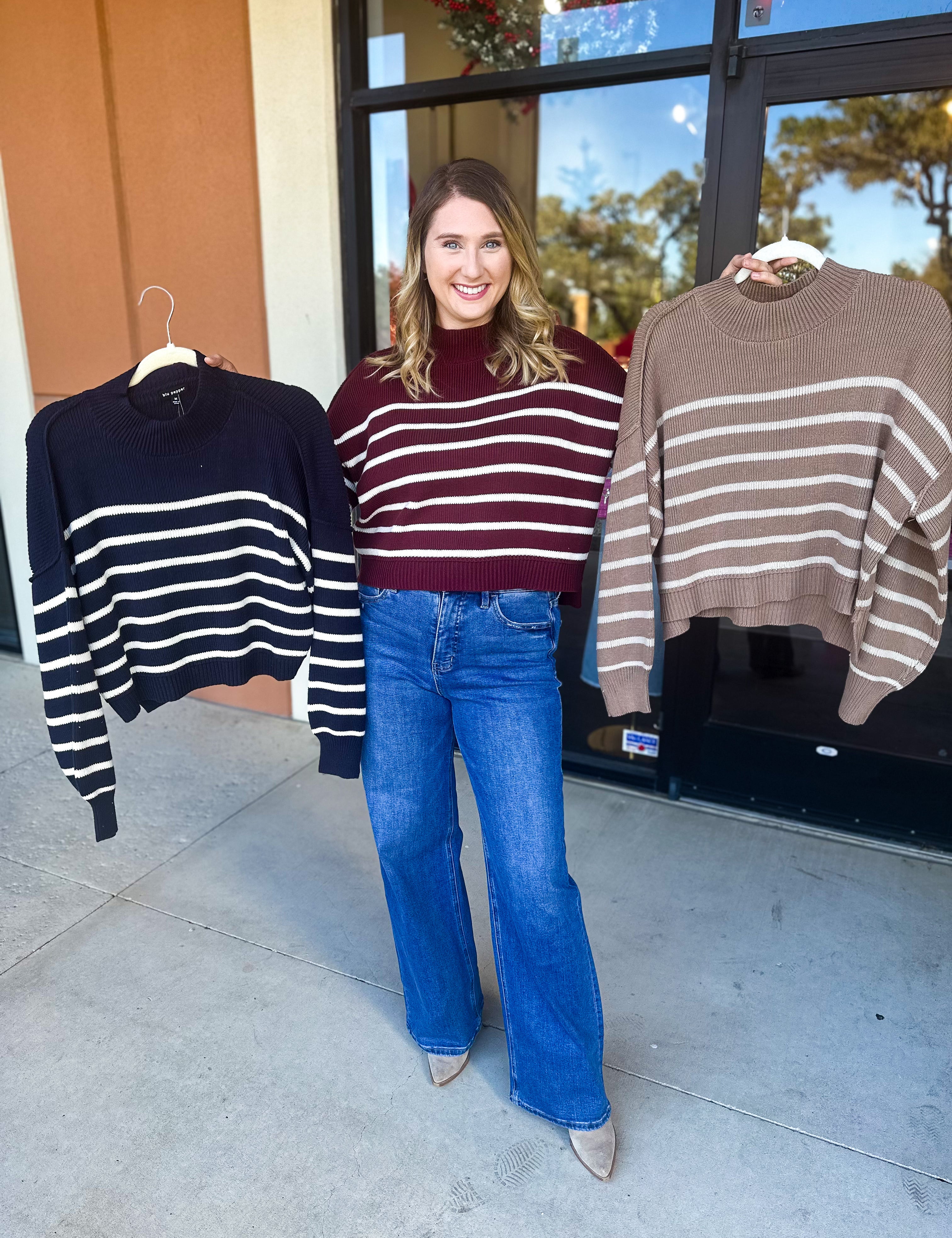 Pink Friday Doorbuster - Mock Neck Sweater Top - Burgundy - IN STORE-PINK FRIDAY DOORBUSTERS-BLU PEPPER-July & June Women's Fashion Boutique Located in San Antonio, Texas